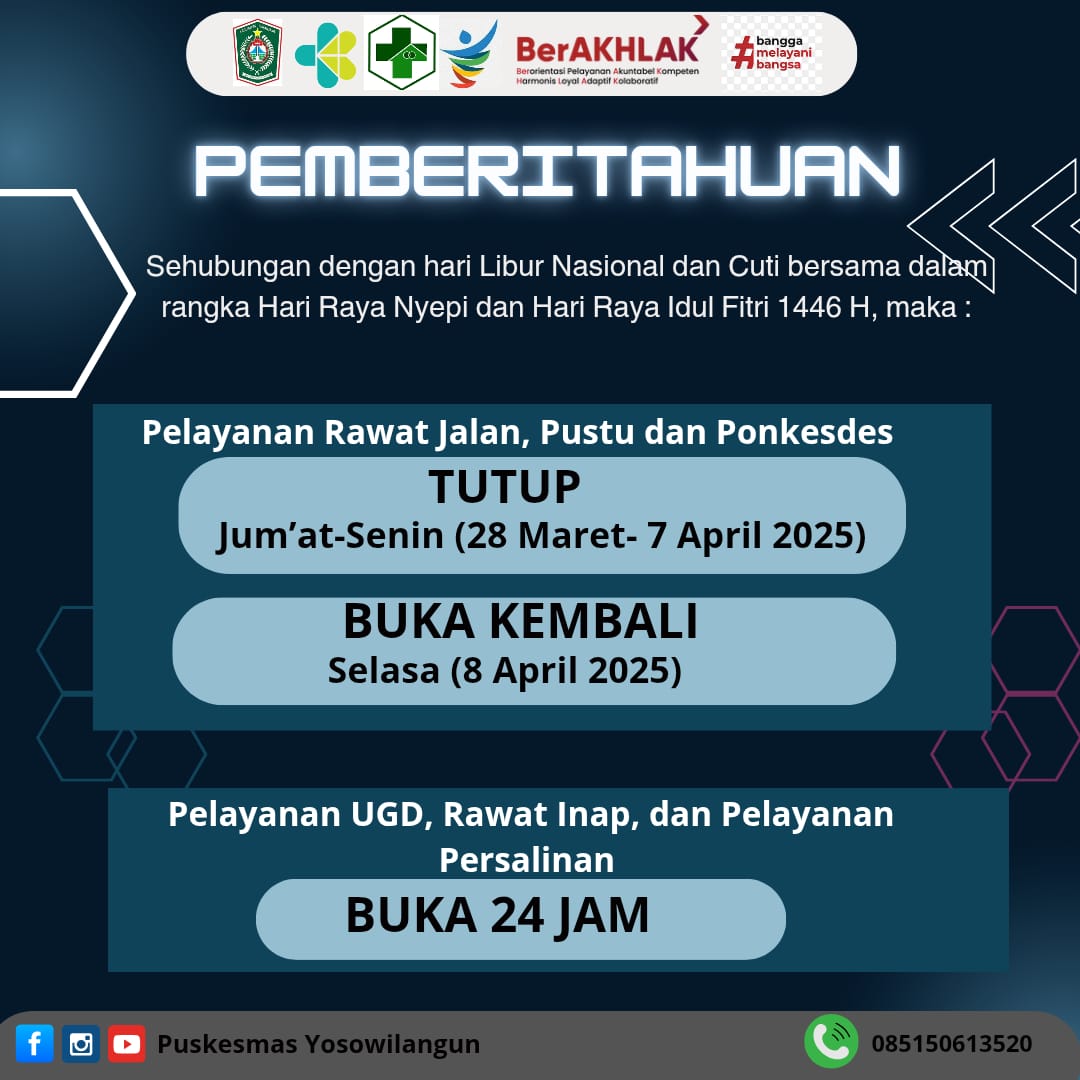 Pelayanan Hari Libur Nasional dan Cuti Bersama dalam rangka Hari Raya Nyepi dan Hari Raya Idul Fitri
